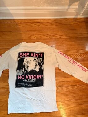 Long Sleeve Graphic Tee - White with Pink Print